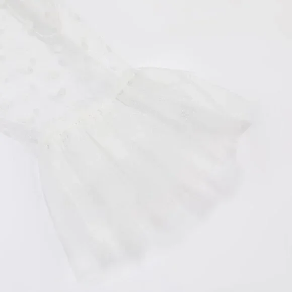 Women's Lvory 07 Floral Short Length Lace Tulle Mesh Wrist Wedding Party Gloves - Picture 6 of 7